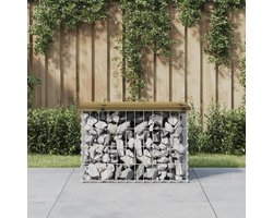 Stenen Zitelement - Tuinbank Gabion - Buiten Zitten - Massief Hout - 63 x 44 x 42 cm - Natuurlijk