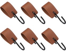 Sterke en veelzijdige leren S-haken - 6 stuks - Leren kapstokhaken - geschikt voor keukens, badkamers, slaapkamers en kantoren.