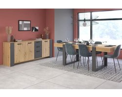 Sterke set + loft tafel - Melamine decor chene ambachtsman en grijs - Rechthoekige tafel 8 personen - Werk 3 deuren - Parisot
