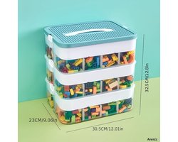Sterke Stapelbare Opbergbox - 3 lagen - Met onderverdelingen - Opbergdoos bouwstenen o.a. Lego - Speelgoedbox - Stapelbare Opbergdozen - Opberger - Sorteerdozen - Handgreep - Speelgoed Opbergbox - Stapelbaar - Speelgoeddoos - Speelgoedbox - Vakjes