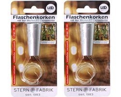 Stern Fabrik flesverlichting kurk - 2x - lichtsnoer - zilver - LED - 80 cm - bottle lights