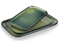 Stern Serveerborden, 3-delige set, aardewerk servies borden set is vaatwasser- en magnetronbestendig, platte borden, taartborden, dessertborden, ontbijtborden, groen