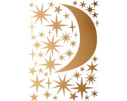 Sterren en Maan Goud muursticker | Voor Baby- & Kinderkamer | Geproduceerd in NL | Eigen Ontwerp | Hartendief Design | Muursticker | Sticker voor muur | Decoratiesticker | Herbruikbaar | Geprint op herplaatsbare stickerfolie