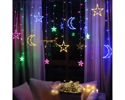 Sterrenhemel - Lichtketting met maan en sterren versiering -Verlichting voor Buiten & Binnen- LED lichtgordijn met 8 verlichtingsmodi - kleurrijk licht met 1.5M snoer 220V