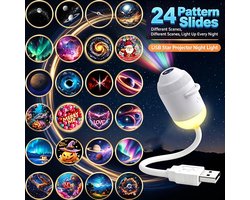 Sterrenhemel projector - 360° verstelbaar 2-in-1 Galaxy Night Light [Energieklasse A] - Led-projector met 24 projectiefolies - dimbaar nachtlampje voor slaapkamer - decoratie en auto