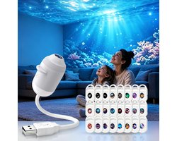 Sterrenlamp met 24 Films - Sterren Projector - Projector Nachtlampje - Kinderlamp - Met 360° Rotatie - Galaxy & Oceaan Projector - Gevoed Via USB - Kamerdecoratie