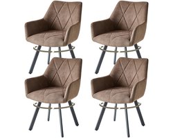 Stervia Eetkamerstoelen Set Van 4 - Draaibaar - Met Armleuningen - Linnen Bekleding - Ergonomische Zitting - Schuimvulling - Bruin - 60 x 55 x 81.5 cm