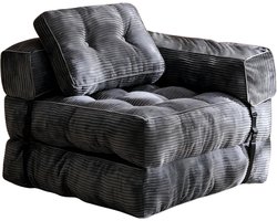 Stervia Multifunctionele Loungestoel - Ligbed - Fauteuil - Inclusief Kussen - Zachte Meubelstof - Donkergrijs - 170 × 85 × 22 cm
