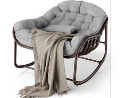 Stervia Schommelstoel - Ei Stoel - Egg Chair - Relaxfauteuil - Fauteuil - Loungestoel - Buiten En Binnen - Bruin Met Grijs Kussen - 94 x 83 x 64 cm