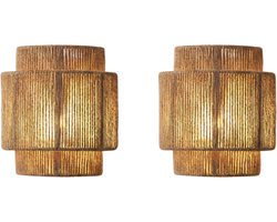 Stervia Set Van 2 Wandlampen - Hangende Lampen - Set Van 2 - Handgeweven Henneptouw - E27 Fitting - 25 x 23 x 20 cm