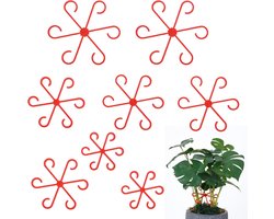 Steunframes voor plantenstelen, 8 stuks, 4 maten, klimplantclips voor het stabiliseren en ondersteunen van bladeren, groene klimplantclips voor binnen (rood).