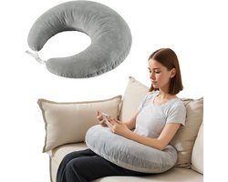 Steunkussen - U-vormig kussen - Haakkussen - Speelleeskussen - Beenkussen - Rugkussen - Schootkussen voor op bed of bank - Multifunctioneel leeskussen - Perfect om te lezen, werken of haken - Comfortabel - Zacht - 68 x 50 x 20 cm - Grijs