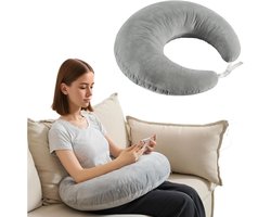 Steunkussen - U-vormig kussen - Schootspeelkussen - Speelkussen - 68 x 50 x 20 cm - Multifunctioneel leeskussen - Zacht - Comfortabel - Kan gebruikt worden om te lezen, werken, spelen of haken - Grijs