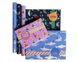 Stevig Inpakpapier Kinderen Verjaardag - 17-delige inpakset - Met cadeaustickers - Dubbelzijdig bedrukt