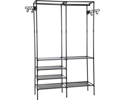 Stevig Metalen Kledingrek – Garderobekast met Verstelbare Planken en Dubbele Kledingstang – 115x36x170 cm – Zwart – Ideaal voor Slaapkamer, Kleedkamer en Opslag – Luxe en Duurzaam Ontwerp