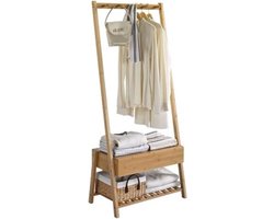 Stevig staand bamboe garderoberek - Voorzien van kapstok, lade & legplank voor schoenen - kledingrek - bamboe houten kledingrek - staand garderoberek - kleding rek met schoenenrek - Decopatent®