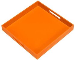 Stevig vierkant oranje acryl dienblad met grepen 30x30 cm