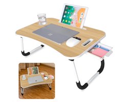 Stevige Bedtafel - Thuiswerken - Inklapbaar Schootbureau - Banktafel - Laptopstandaard - Laptoptafel - Ontbijt op Bed - Anti-slip - 60x40 cm - MDF Tafelblad - Met Bekerhouder - Inclusief EBOOK