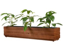 Stevige Bloembak - Notenbruin kleur hout - Fijnsparhout - 90x17x17 cm - Duurzaam - Weerbestendig Houten Bak - Tuin