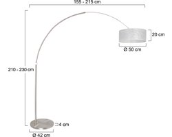 Stevige booglamp Sparkled | 1 lichts | grijs / staal / zilver | metaal / stof | Ø 50 cm kap | in hoogte verstelbaar tot 230 cm | vloerlamp / staande lamp | modern design