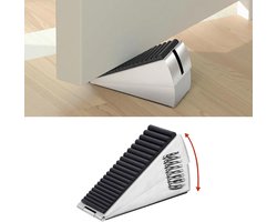 Stevige deurstopper, wigvormige hoge deurstopper met verstelbare veer, veiligheidsrubber, geschikt voor deurbodem, roestvrijstalen rubberen deurstopper, geschikt voor elke zware deur 12,8X7,6cm (zilver)