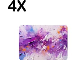 Stevige Placemat - Kleurvolle Abstract - Verf Kunst - Paars - Set van 4 Placemats - 35x25 cm - 1 mm dik Polystyreen - Afneembaar