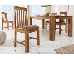 Stevige stoel MAKASSAR Sheesham eetkamerstoel gestoffeerd in koloniale stijl - 39751