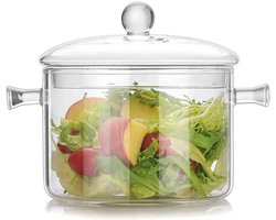 Stew Pan met Deksel voor Koken - Glazen Kookpan - Soep Pot - Transparant - Hittebestendig - Hoog Borosilicaatglas - 1.9 Liter