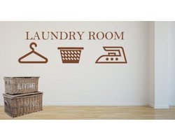 Sticker Laundry room donker bruin 50 x 25 | Wasmand | Strijkijzer | Hanger | Rosami