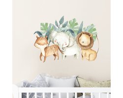 Stickerkamer® Muursticker Jungle Dieren | Kinderkamer | Babykamer | Beesten | Bosdieren | Wanddecoratie | Tropisch | Leeuw | Olifant | Vos