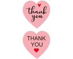 Stickers harten - Multiplaza - "THANK YOU" - 50 stuks - Etiketten - 2 soorten - bedankt - promoten bedrijf - roze - hobby - bedrijf - webshop - bestellingen - brief - pakket