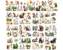 Stickers om te knutselen, konijn en vos, krastransferstickers, wasbeer, eekhoorntjes, stickers voor glas, hout, papier, meubels, doe-het-zelf, woondecoratie, 12 vellen