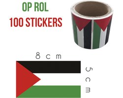 Stickers op rol (100 stuks) | Vlag Palestina | 8 x 5 cm | Palestijnse vlag | Midden-Oosten | Vlaggen | Sticker | Zelfklever | 1 rol