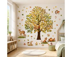 Stickers voor dieren, jungle, boom, vinyl, voor kinderen, hert, vos, konijn, egel, eekhoorns, decoratie, kinderkamer, deuren, ramen, badkamer, slaapkamer