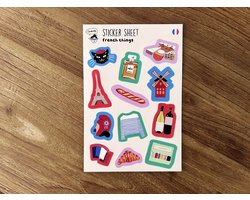 Stickervel Franse Cultuur – 12 Handgetekende Stickers van Parijs, Frankrijk Iconen – Planner, Journal & Scrapbooking – stickervellen illustraties – Franse stickers – cultureel – croissant – Eiffeltoren – baguette – uitdeelzakjes – decoratief