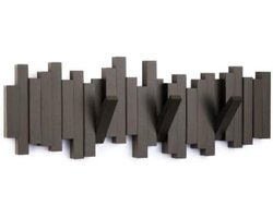 Sticks Garderobehaken, moderne, sobere en ruimtebesparende kapstok voor aan de muur, met 5 uitklapbare haken voor jassen, mantels, sjaals, handtassen en meer, kleur: zwart