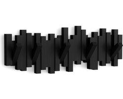 Sticks wandkapstok met 5 haken Zwart - content in html toegevoegd kapstok hangend met plank