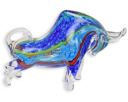 Stier beeld van Murano-stijl glas – handgemaakt glazen stierenbeeld – decoratief kunstobject voor interieur of kantoordecoratie