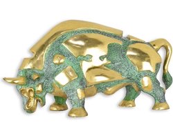 Stier - Bronzen Beeld - Moderne Kunst - Brons Sculptuur - Decoratie - Groen en Goud - 58x20x30