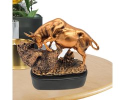 Stieren en Beren Beeldje - Bureau Decoratie Ornament - Kantoor Inrichting - Kracht en Voorspoed Symbool