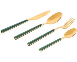 Stijlvol 16 delige gouden bestek set met groen handvat