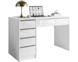 Stijlvol Bureau met 5 Lades - Ruimtebesparend Meubilair voor Slaapkamer, Studeerkamer of Kantoor - 120x75x55cm Wit Glans