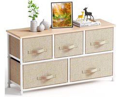 Stijlvol Dressoir met 5 Laden - Ruime Dressoir Opbergtoren met Houten Bovenkant en Handige Trekgreep - Perfect voor Kasten, Woonkamer, Kinderkamer en Hal