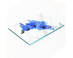 Stijlvol en duurzaam glazen bord met blauwe orchideeprint, 80x52 cm