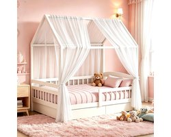 Stijlvol Huisbed met Hemelbed Set van 150 x 350 cm, Ademend en 100% Biologisch Katoen, Perfecte Decoratie voor Jongens en Meisjes