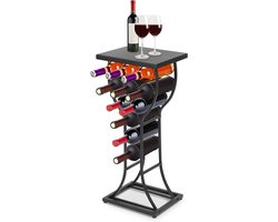 Stijlvol metalen wijnrek met marmeren tafelblad voor 6 flessen - 38 x 30 x 85 cm, perfect voor elke wijnliefhebber en interieurdecoratie