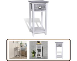 Stijlvol Nachtkastje met 1 Lade - Grijs & Wit Nachtkastje - Kastje - Nachtlamp - Bureau Accessoires - Slaapkamermeubilair