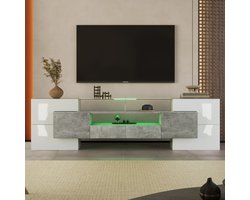 Stijlvol TV-meubel - lowboard - hoogglans, 200 cm, LED-verlichting - woonkamer meubels - modern design - elegant glazen oppervlak - grijs wit