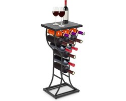 Stijlvol Vrijstaand Metalen Wijnrek met Marmeren Tafelblad voor 11 Flessen