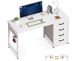 Stijlvol Wit Bureau Met 4 Lades En Hoofdtelefoonhouder – Omkeerbare Computertafel 120x48x75.7 Cm Voor Thuiswerken
